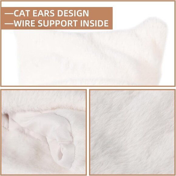 Women\'s Beige Winter Beanie Hat Cute Cat/Bear Ear Hat with Internal Support main image 4